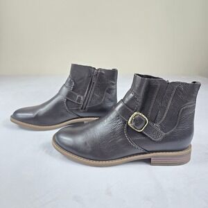 Clarks Camzin Loop Leather Ankle‎ Booties Buckle Zip Womens 7.5